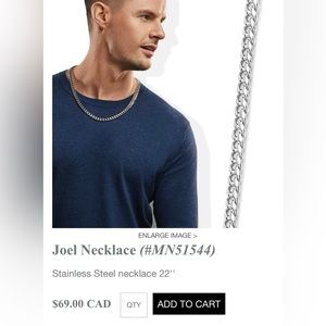 New Tocara Men Joel 22” Unisex Chain Necklace Stainless